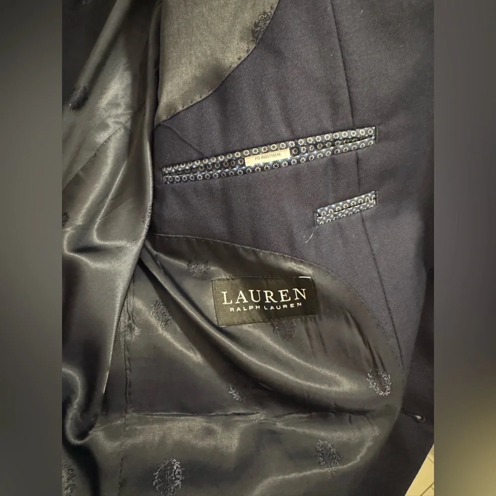 Ralph Lauren Wool/Polyester Men’s Suit 44R/38R(28inseam) Dark Blue Jacket/Pants